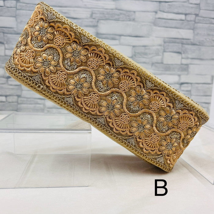 【50cm単位】 刺繍リボン 太幅 金の糸で 華やぐ エキゾティック ラビリンス チュール 幅約8cm 240408005