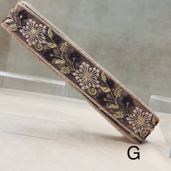 【50cm単位】 刺繍リボン 同系色で 美しい 季節外れに咲く 雪の結晶の様な花 チュール 幅約3.9cm 240528001