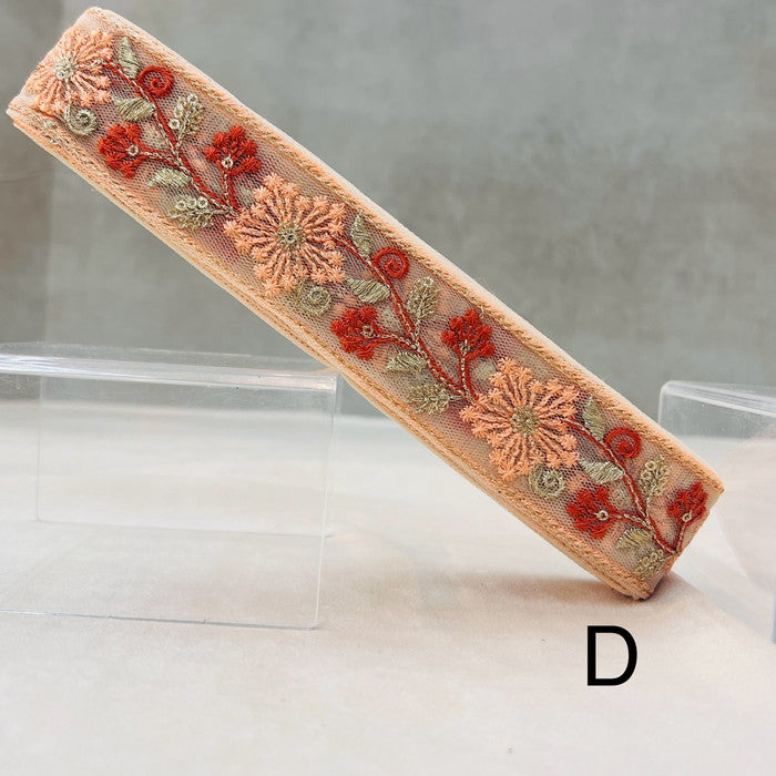 【50cm単位】 刺繍リボン 同系色で 美しい 季節外れに咲く 雪の結晶の様な花 チュール 幅約3.9cm 240528001