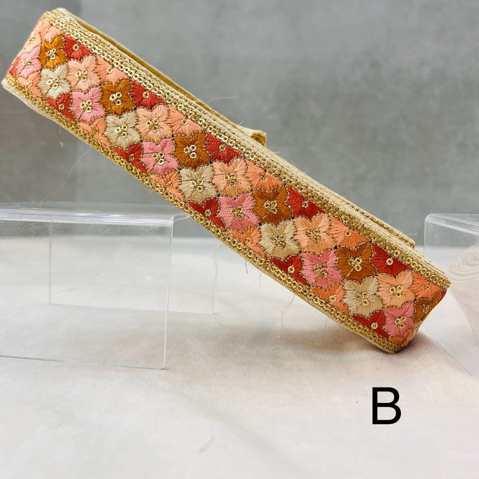 刺繍リボン-【50cm単位】 刺繍リボン 秋色深まる 彩る紅葉 からくれないに 布地 幅約3.9cm 240801001-心が躍る刺繍リボン屋 by船場マップ