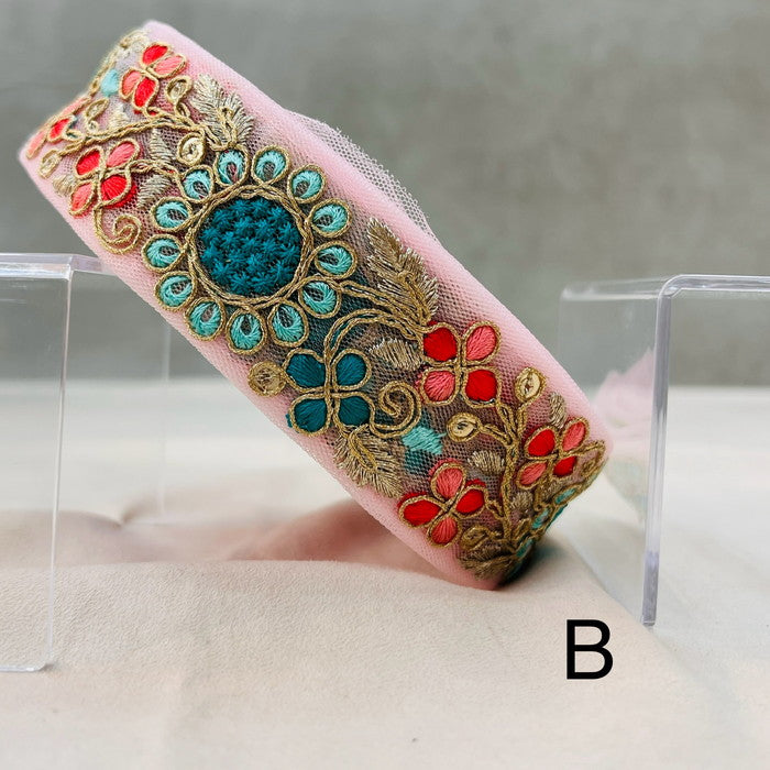 【50cm単位】 刺繍リボン 細幅 魅惑のデザイン 異国に咲く エキゾティック 向日葵 チュール 幅約3.5cm 240912004