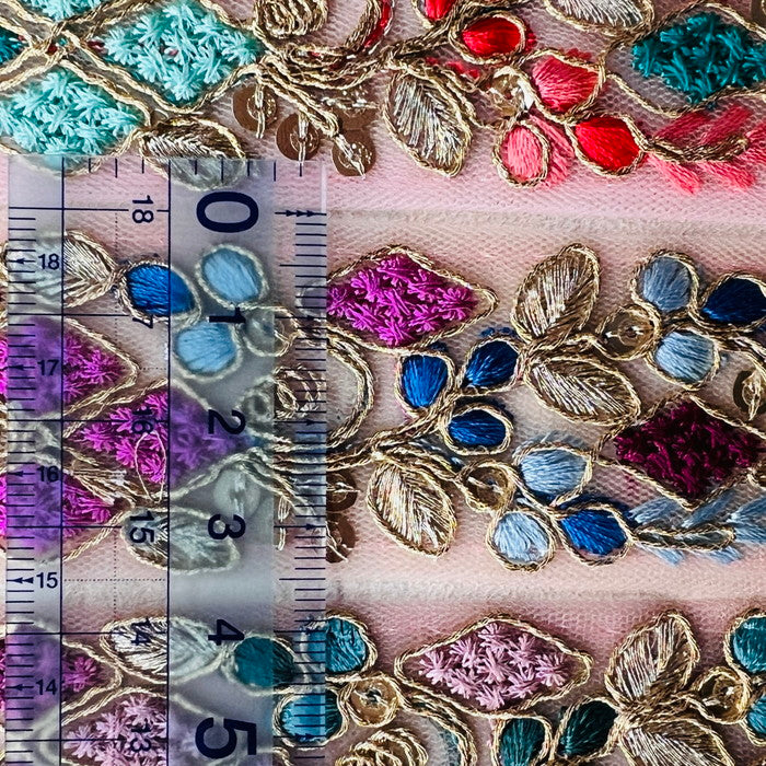 【50cm単位】 刺繍リボン 細幅 エキゾティックカラー 月見草と ダイヤの花束 チュール 幅約3.5cm 240912005