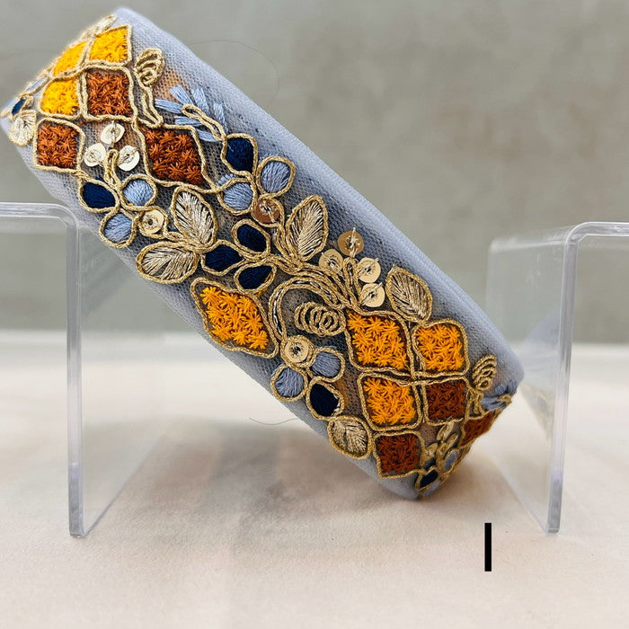 【50cm単位】 刺繍リボン 細幅 エキゾティックカラー 月見草と ダイヤの花束 チュール 幅約3.5cm 240912005
