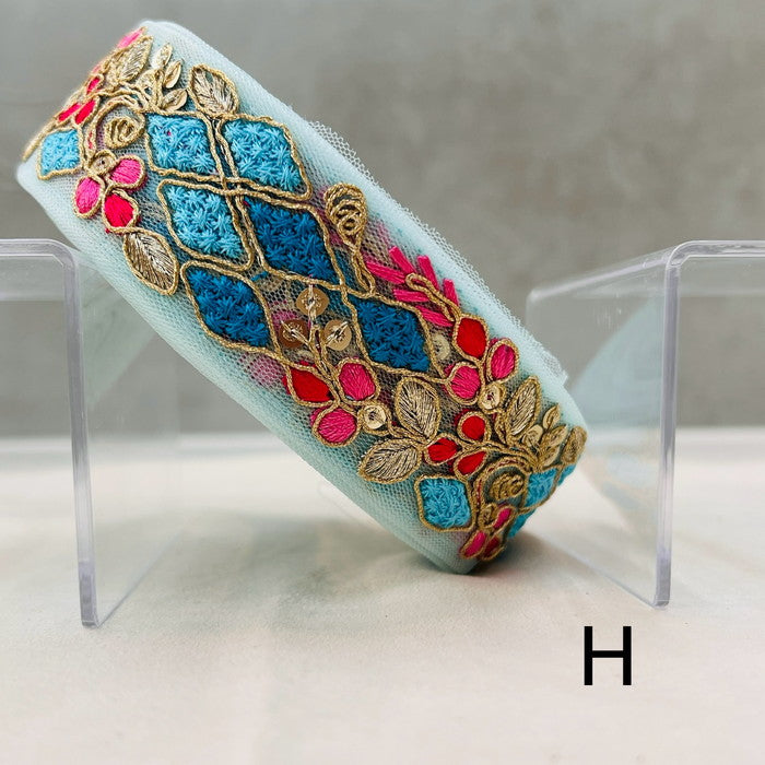 【50cm単位】 刺繍リボン 細幅 エキゾティックカラー 月見草と ダイヤの花束 チュール 幅約3.5cm 240912005
