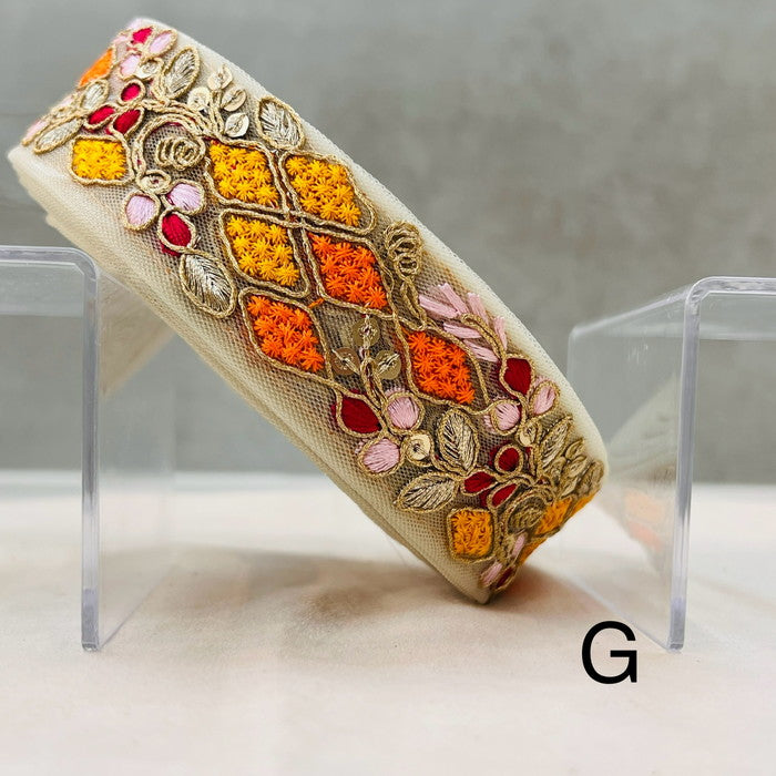 【50cm単位】 刺繍リボン 細幅 エキゾティックカラー 月見草と ダイヤの花束 チュール 幅約3.5cm 240912005