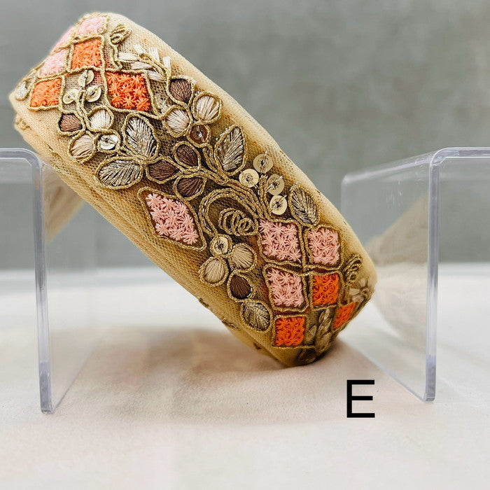 【50cm単位】 刺繍リボン 細幅 エキゾティックカラー 月見草と ダイヤの花束 チュール 幅約3.5cm 240912005