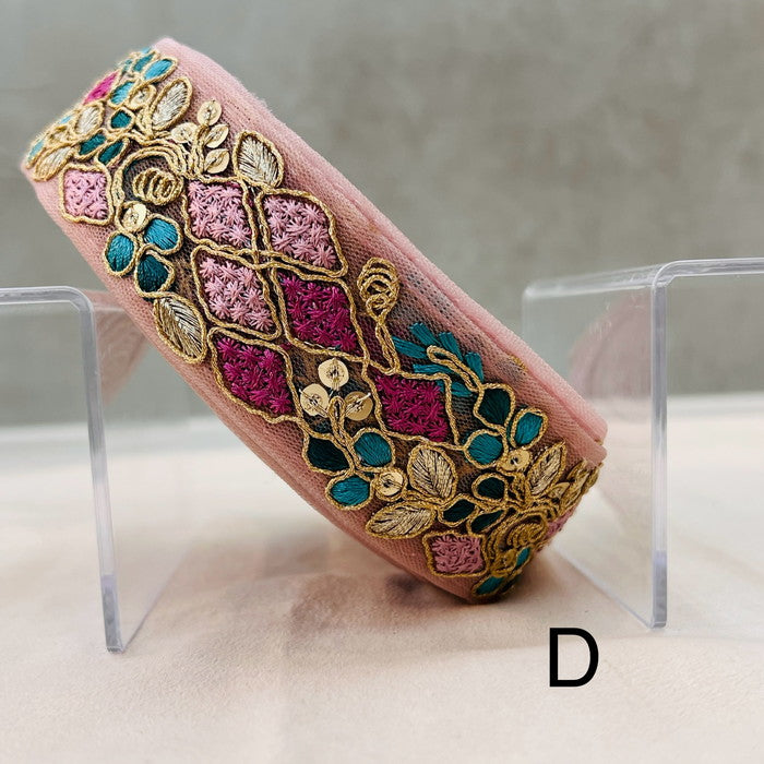 【50cm単位】 刺繍リボン 細幅 エキゾティックカラー 月見草と ダイヤの花束 チュール 幅約3.5cm 240912005