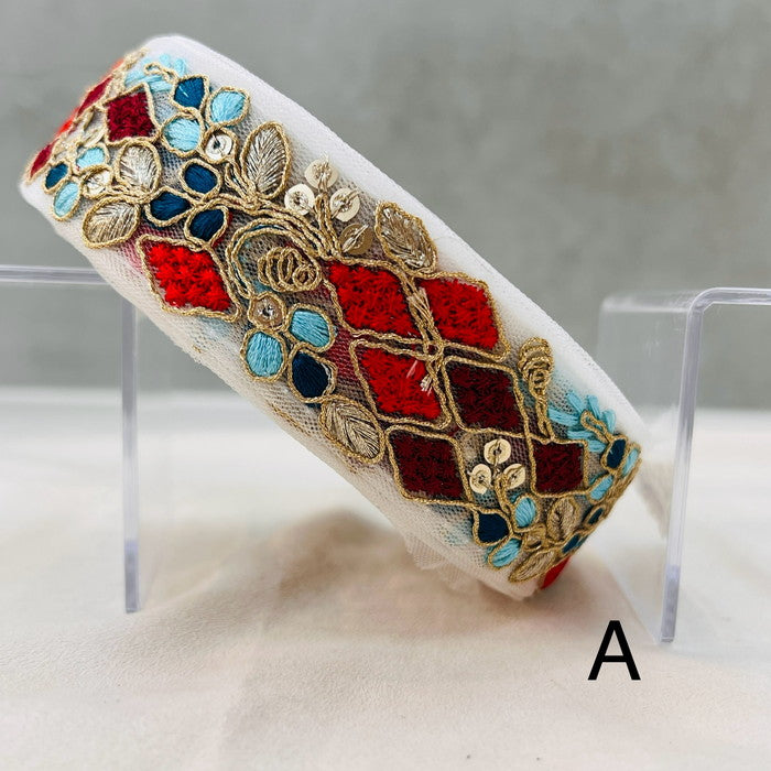 【50cm単位】 刺繍リボン 細幅 エキゾティックカラー 月見草と ダイヤの花束 チュール 幅約3.5cm 240912005