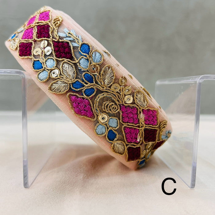 【50cm単位】 刺繍リボン 細幅 エキゾティックカラー 月見草と ダイヤの花束 チュール 幅約3.5cm 240912005