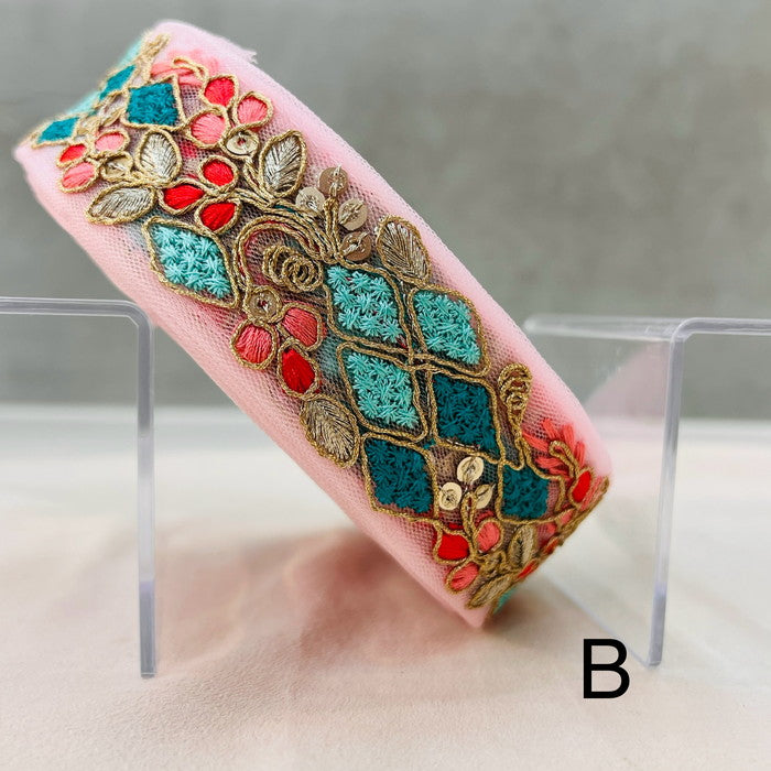 【50cm単位】 刺繍リボン 細幅 エキゾティックカラー 月見草と ダイヤの花束 チュール 幅約3.5cm 240912005