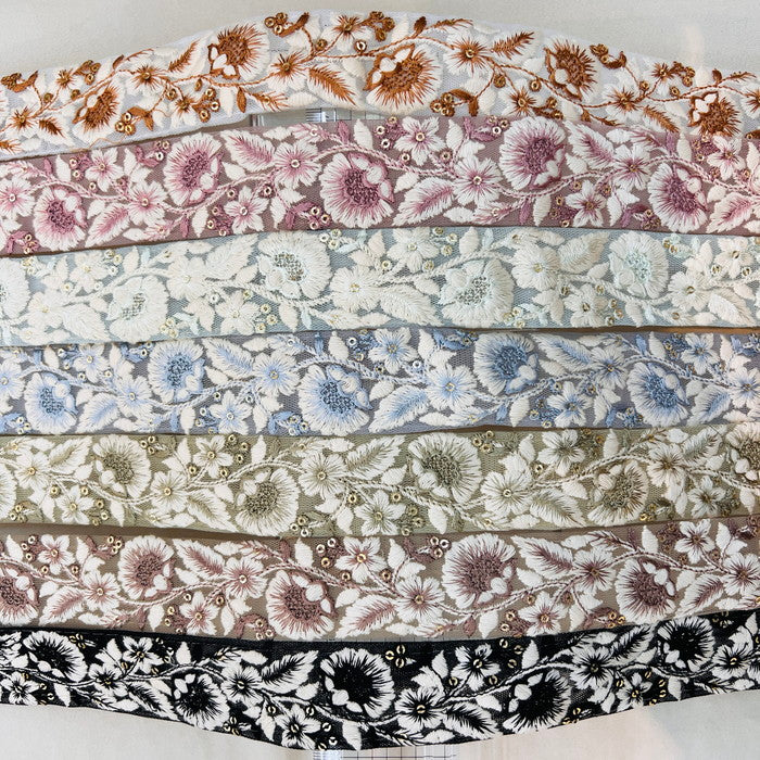 【50cm単位】 刺繍リボン 細幅 チュールの優しさ 儚く 消える 雪の花の様な 美しさ チュール 幅約3.5cm 241029003