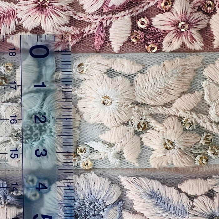 【50cm単位】 刺繍リボン 細幅 チュールの優しさ 儚く 消える 雪の花の様な 美しさ チュール 幅約3.5cm 241029003