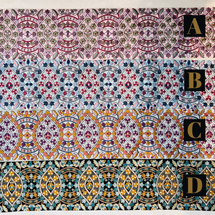 【50cm単位】 刺繍リボン 超太幅 リボン ボタニカルフラワー ダンスを踊る 花達 布地 幅約12cm 241029004