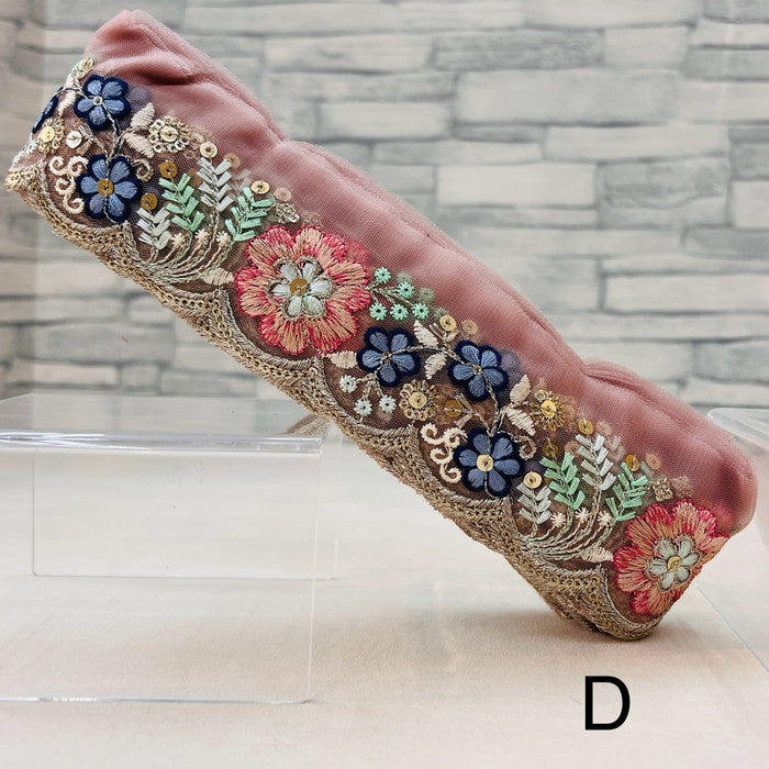 【50cm単位】 刺繍リボン スパンコール輝く ガーランド型が 華やか 花のチョーカー チュール 幅約4.7cm 241209002