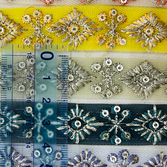 【50cm単位】 刺繍リボン 細幅 ダイヤの輝き チュール 幅約1.9cm 250321003