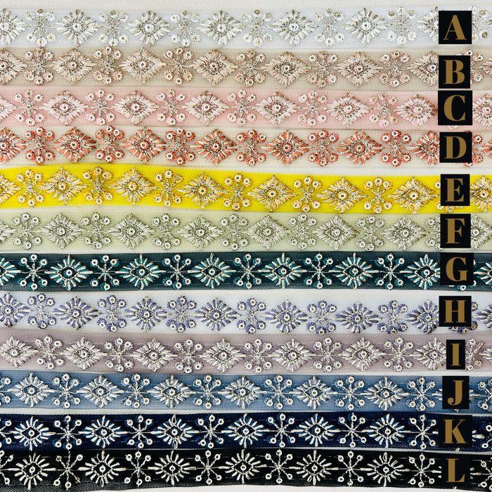 【50cm単位】 刺繍リボン 細幅 ダイヤの輝き チュール 幅約1.9cm 250321003