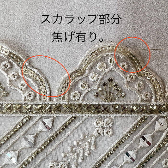【50cm単位】 刺繍リボン 美しい白の花達 チュール オーガンジー 幅約6cm~約8.5cm 250415001