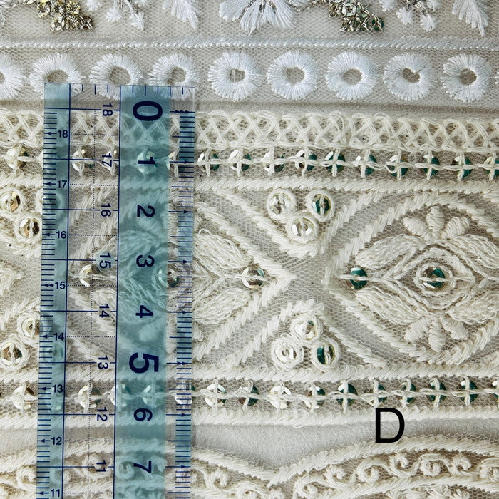 【50cm単位】 刺繍リボン 美しい白の花達 チュール オーガンジー 幅約6cm~約8.5cm 250415001