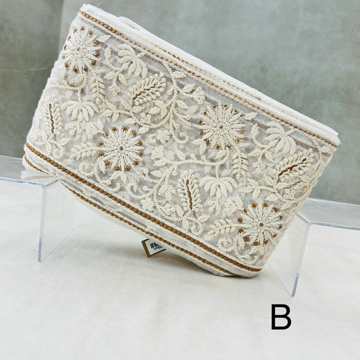 【50cm単位】 刺繍リボン 太幅 圧倒的存在感の白 チュール 幅約12.8cm~約17cm 250415002