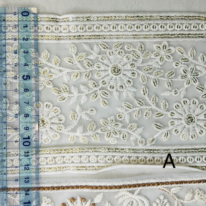 【50cm単位】 刺繍リボン 太幅 圧倒的存在感の白 チュール 幅約12.8cm~約17cm 250415002