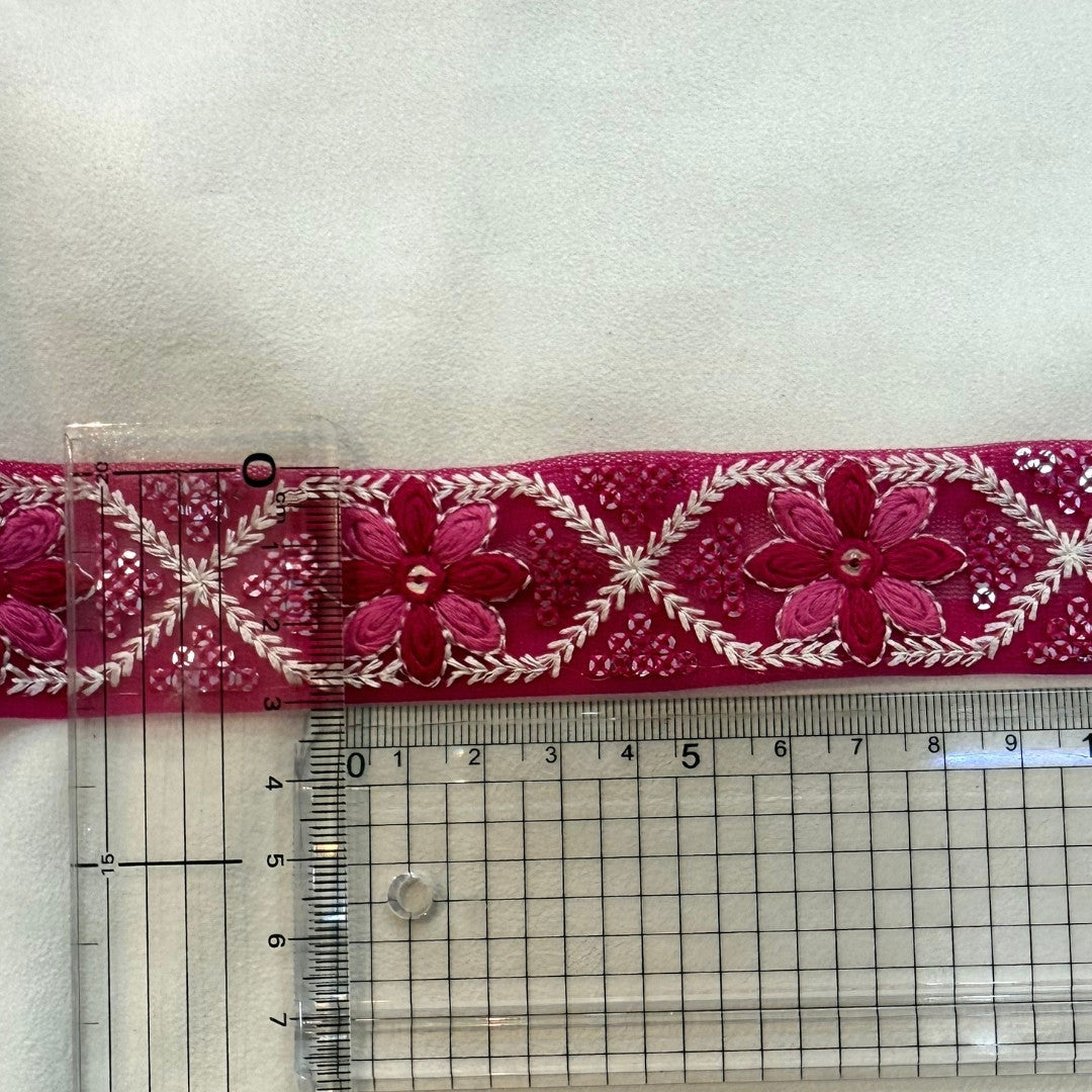 刺繍リボン-【50cm単位】刺繍リボン インド刺繍リボン 花格子レトロ刺繍リボン【くすみカラー】幅約3cm 260413004-心が躍る刺繍リボン屋 by船場マップ