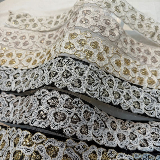 【50cm単位】 刺繍リボン インド刺繍リボン 中太幅 スパンコール 風雲 約5.5cm 260603003
