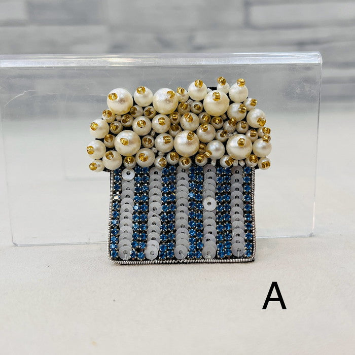 ビーズ刺繍 ワッペン 弾ける可愛さ キラキラ ポップコーン 縦約5.4cm×横約5cm PT24062902