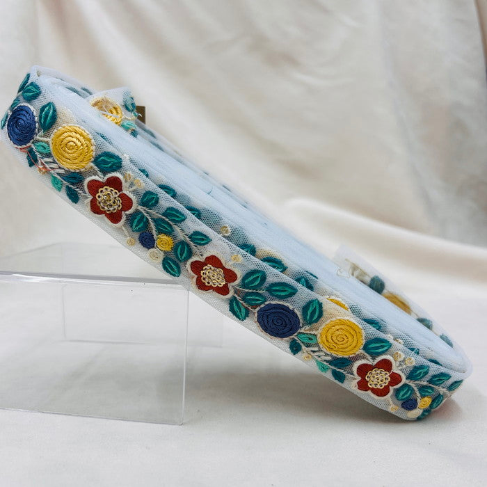【50cm単位】 刺繡リボン 細幅 くすみカラーに夢中 乙女心をくすぐる キャンディフラワー チュール 幅約3cm 2212310012