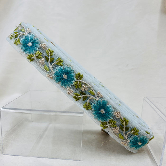【50cm単位】 刺繍リボン 瑞々しい色彩!カラフルなお花畑花柄刺繡リボン チュール 幅約3.4cm 230404021