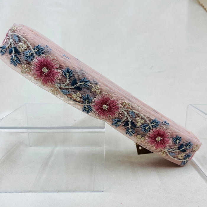 【50cm単位】 刺繍リボン 瑞々しい色彩!カラフルなお花畑花柄刺繡リボン チュール 幅約3.4cm 230404021