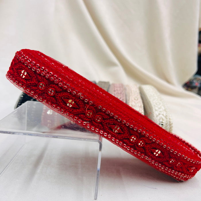 【50cm単位】 刺繍リボン キラキラが止まらない 宝石のような輝き ゴージャス インド刺繡リボン チュール 幅約2.5cm 230529004