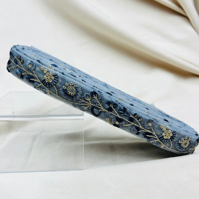 【50cm単位】 刺繍リボン 店頭でも大人気 同系色の花柄 洗練された美しさ 細幅 インド刺繡リボン チュール 幅約2.7cm 230529006