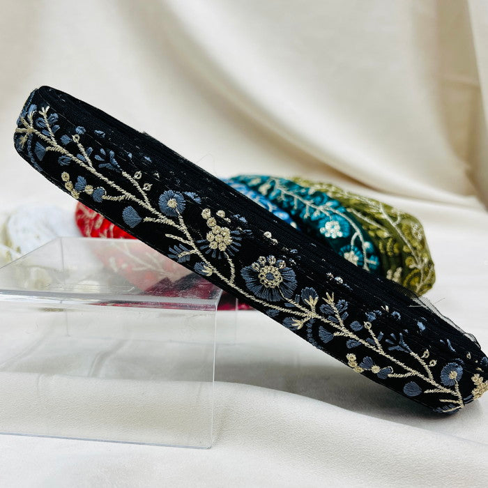 【50cm単位】 刺繍リボン 店頭でも大人気 同系色の花柄 洗練された美しさ 細幅 インド刺繡リボン2 チュール 幅約2.7cm 230529007