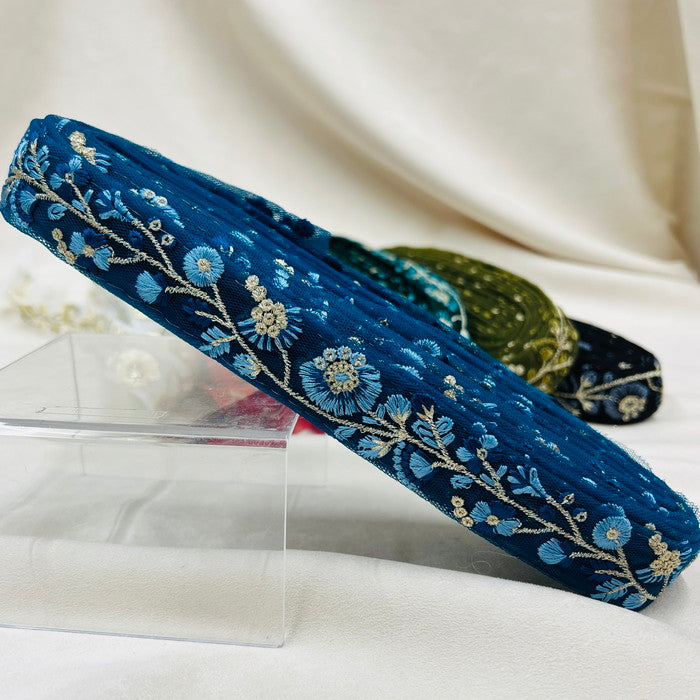 【50cm単位】 刺繍リボン 店頭でも大人気 同系色の花柄 洗練された美しさ 細幅 インド刺繡リボン2 チュール 幅約2.7cm 230529007