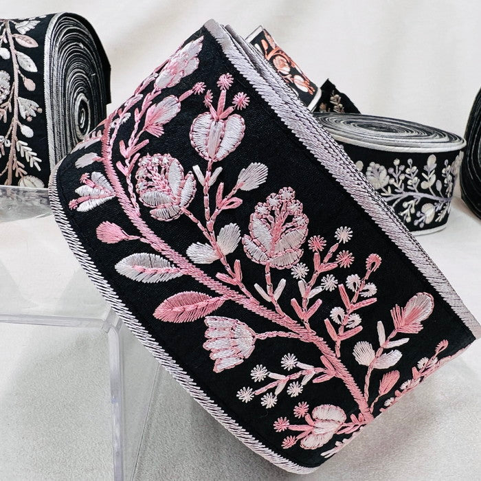 【50cm単位】 刺繍リボン ノンスパンコール 天まで届け 空に向かって咲く花① 布地 幅約6.2cm 230727002
