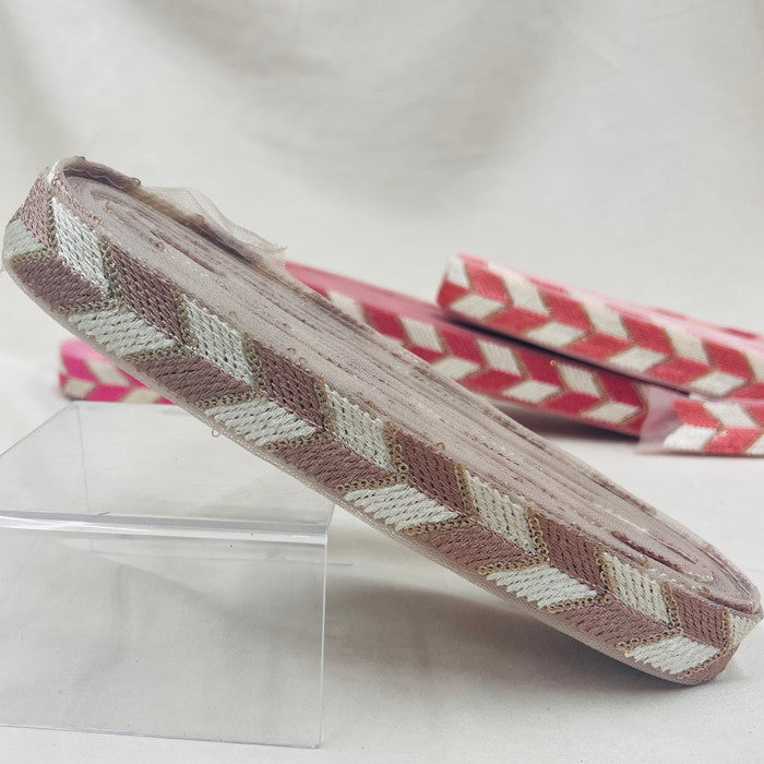 【50cm単位】 刺繍リボン スパンコールライン シンプル幾何学 パステルカラー チュール 幅約2.6cm 230929001