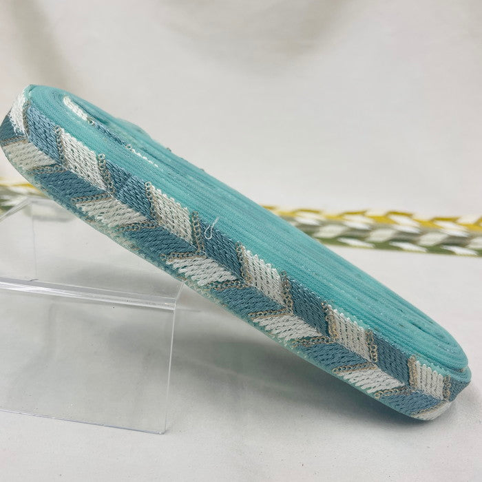 【50cm単位】 刺繍リボン スパンコールライン シンプル幾何学 パステルカラー チュール 幅約2.6cm 230929001