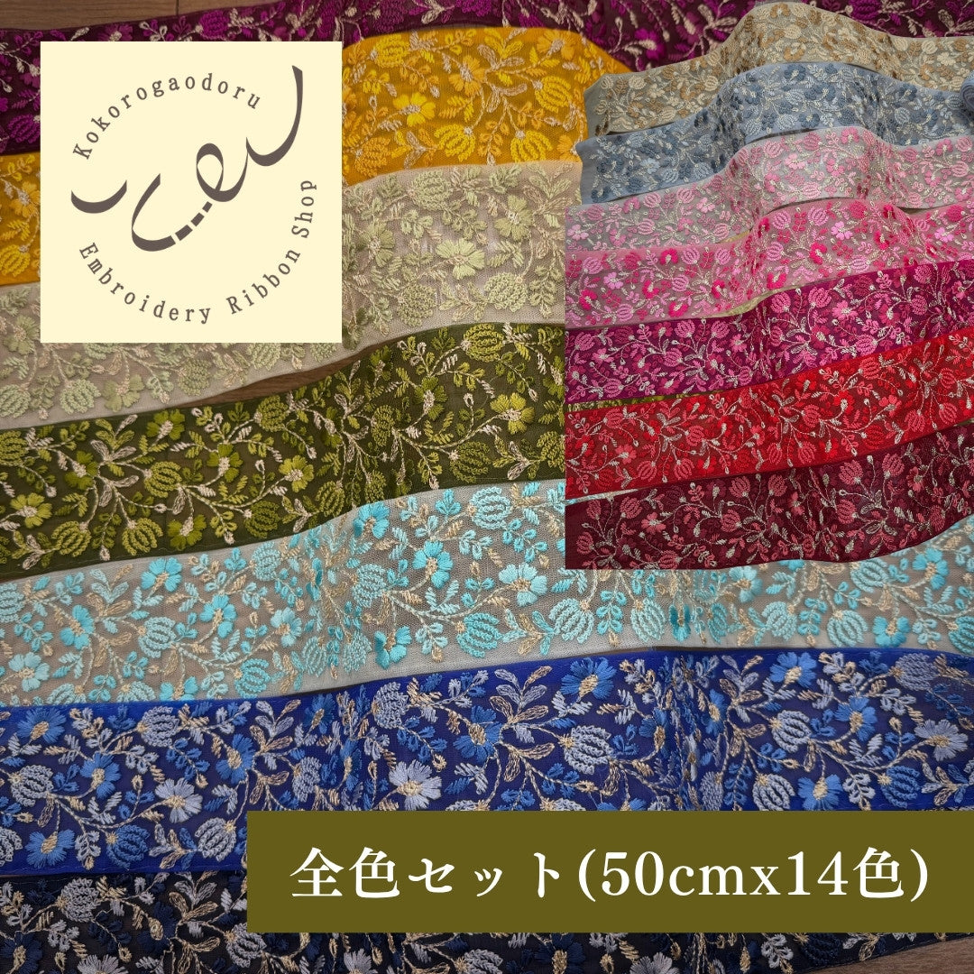 50cm単位】 刺繍リボン 広幅 幅広 太幅 インド刺繍リボン スパンコール