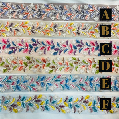 【50cm単位】 刺繍リボン 新芽が躍る 柔らか蔦柄刺繡リボン チュール 幅約4.8cm 230404006
