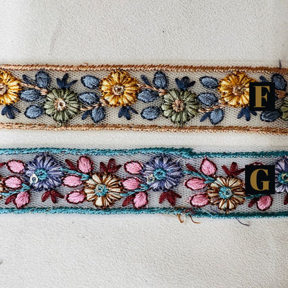 【50cm単位】 刺繡リボン 待望！細幅！ シックな小花柄刺繡リボン チュール 幅約2.8cm 230404020