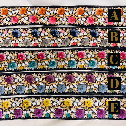 【50cm単位】 刺繍リボン ノンスパンコール  真夜中の約束 咲き乱れる花たち チュール 幅約5cm 23040626002