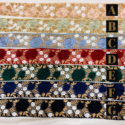 【50cm単位】 刺繍リボン ノンスパンコール 情熱の薔薇 女王の佇まい チュール 幅約5.2cm 23040626023