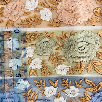 【50cm単位】 刺繍リボン ノンスパンコール 情熱の薔薇 女王の佇まい チュール 幅約5.2cm 23040626023