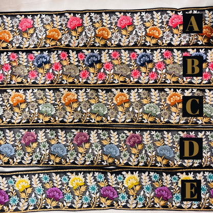 【50cm単位】 刺繍リボン ノンスパンコール  真夜中の約束 咲き乱れる花たち2 チュール 幅約7.3cm 23040626029