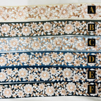 【50cm単位】 刺繍リボン 可愛さの条件 白とベージュの共演 シンプル可愛い花柄 布地 幅約4cm 230508001