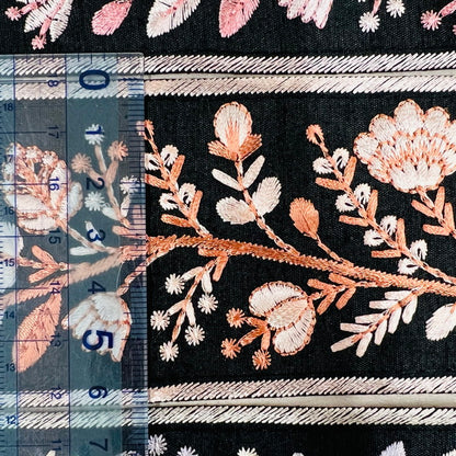 【50cm単位】 刺繍リボン ノンスパンコール 天まで届け 空に向かって咲く花① 布地 幅約6.2cm 230727002