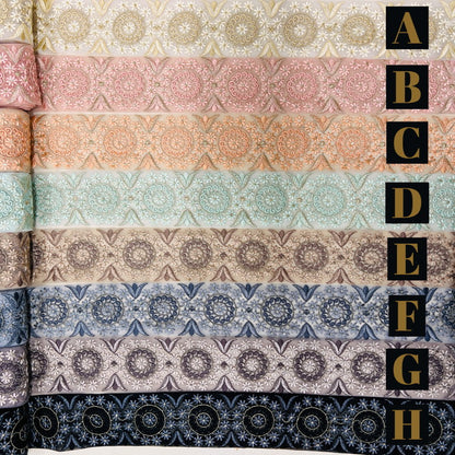 【50cm単位】 刺繍リボン 同系色の刺繡 小花柄のサークル チュール 幅約7.5cm 231003002