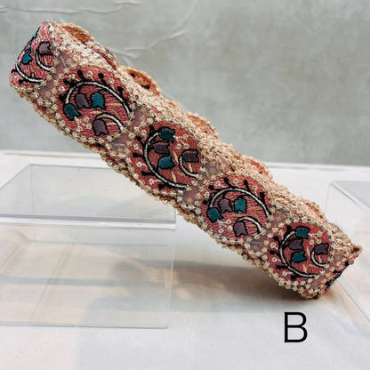 【50cm単位】 刺繍リボン カラフル ポップ メロディが 聴こえる スズランの 音符 チュール 幅約4.1cm 240116008