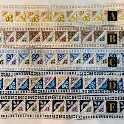 【50cm単位】 刺繍リボン 幾何学模様が 楽しい 双葉と 三つ葉の コラボ刺繍 布地 幅約4cm 240116009