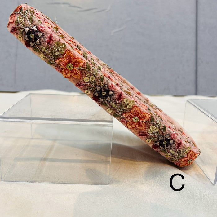 【50cm単位】 刺繍リボン 細幅 心ときめく花 咲き誇る 色とりどりの花 チュール 幅約2.8cm 240308002